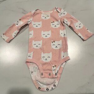 Carter's One Piece Bodysuit Baby Girls 6 Month Pink White Cat Graphic Everyday